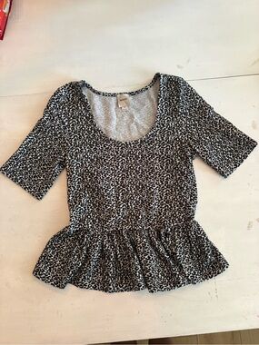 Maeve Black & White Leopard Peplum Scoop Neck Top